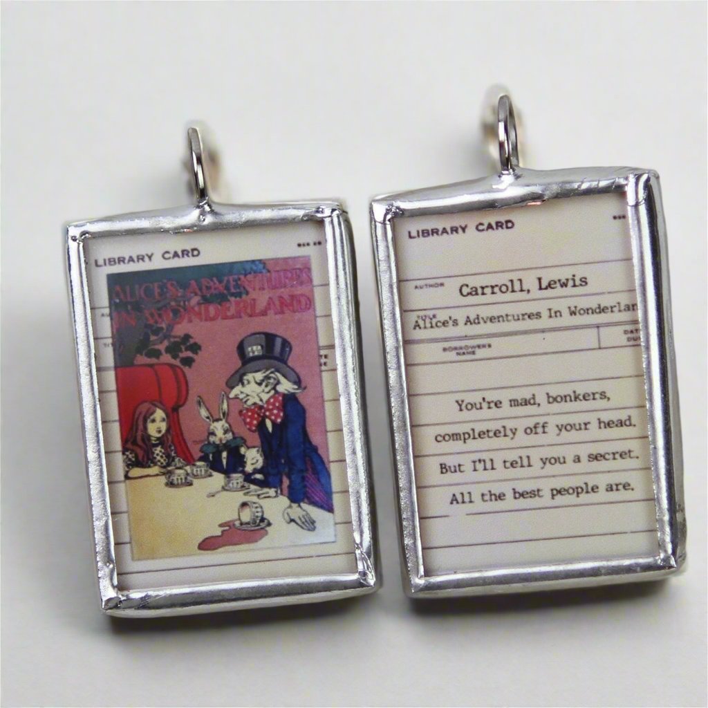 Alice In Wonderland Book Cover Quote Soldered Art Jewelry Charm or Necklace