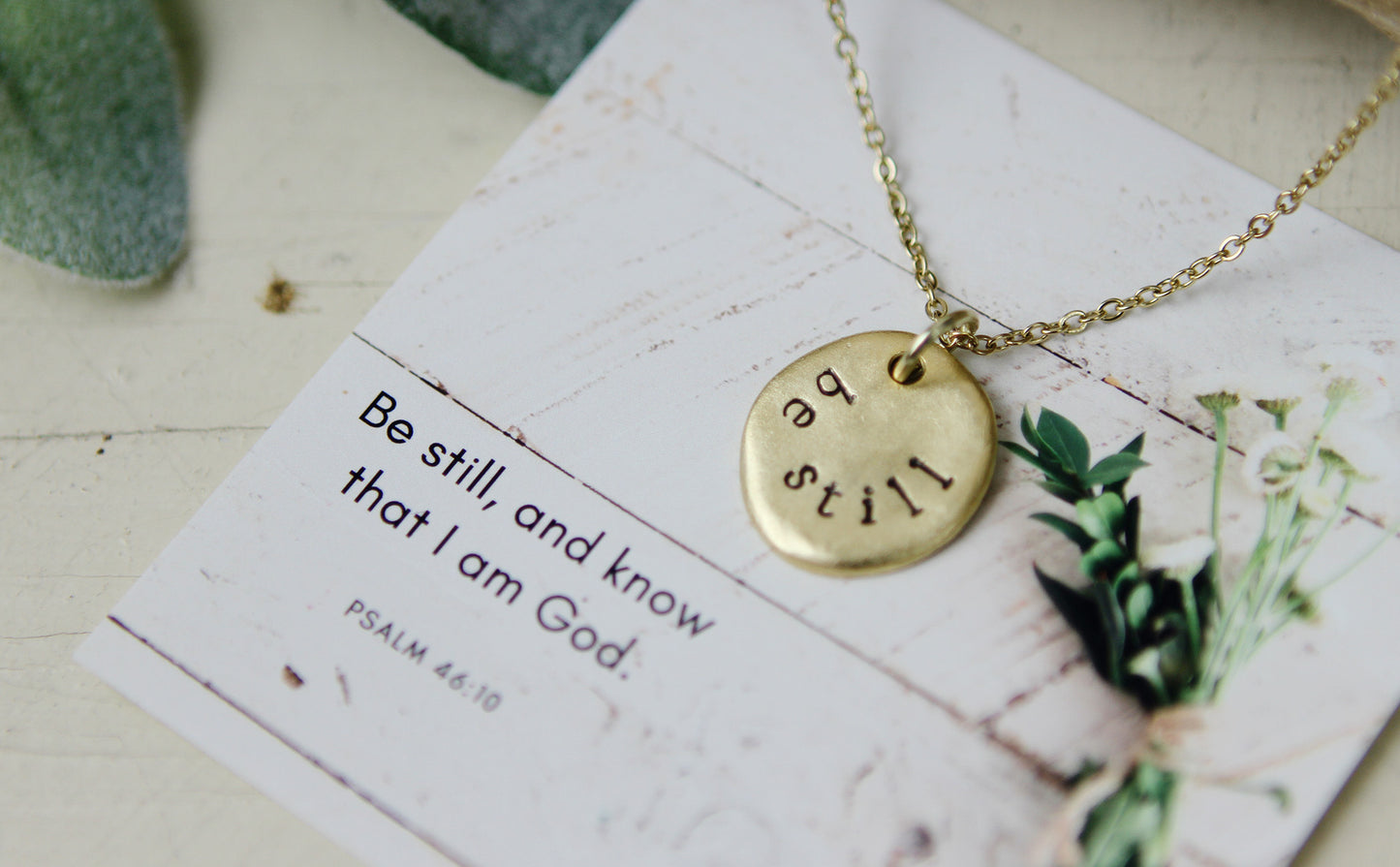 Be Still Hand Stamped Scripture Necklace