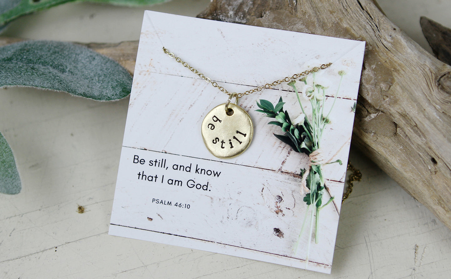 Be Still Hand Stamped Scripture Necklace