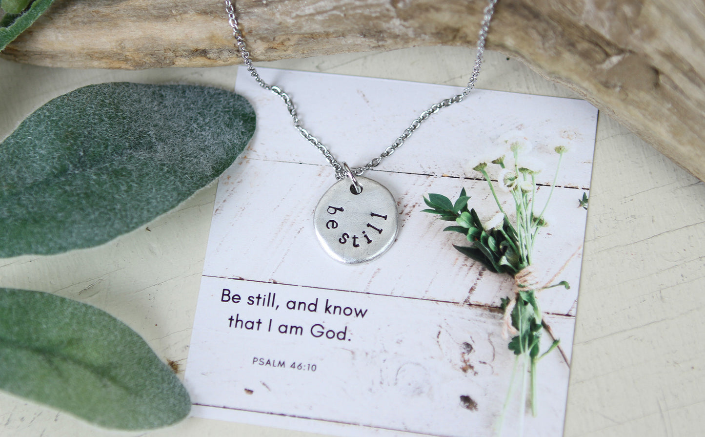 Be Still Hand Stamped Scripture Necklace