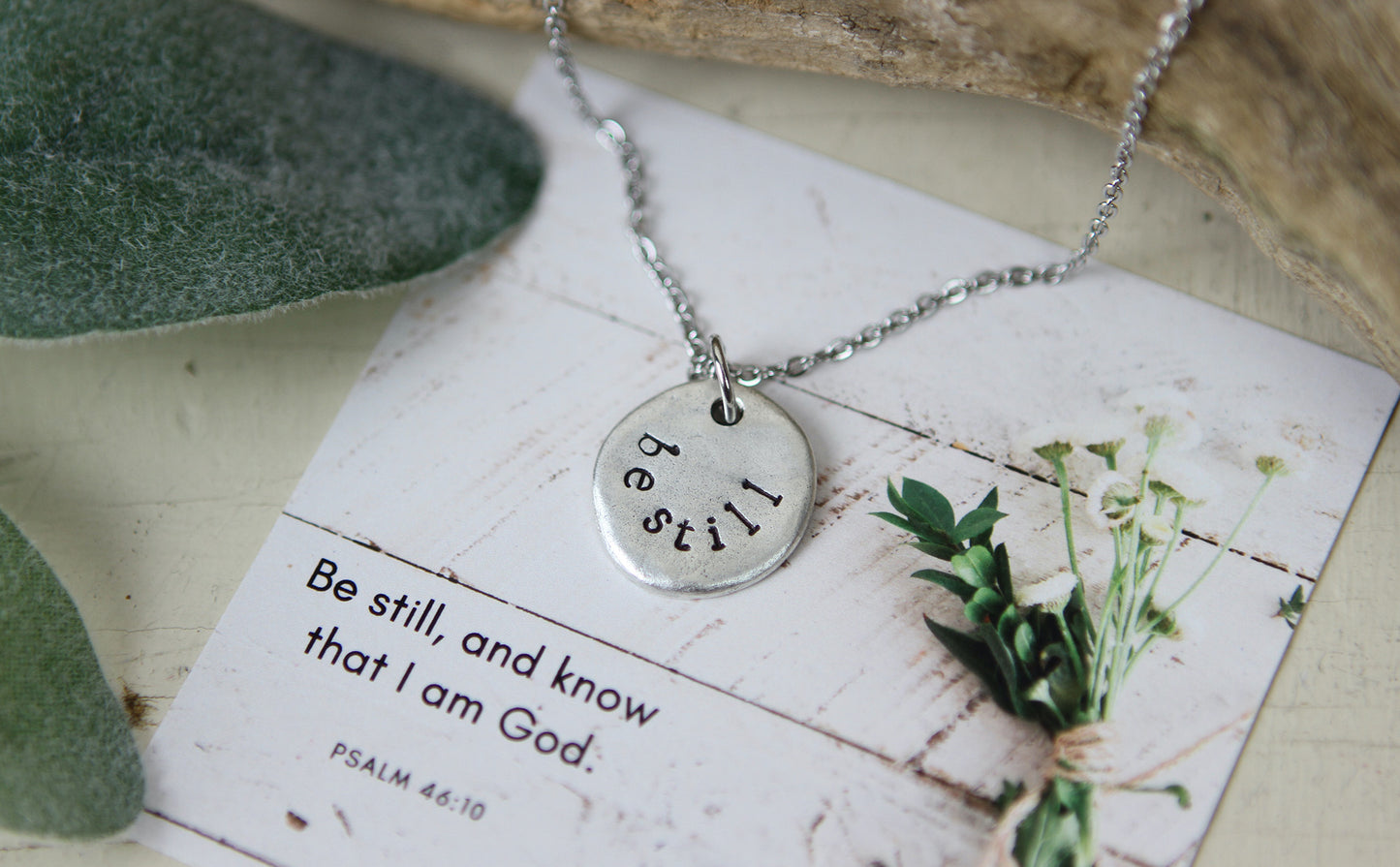 Be Still Hand Stamped Scripture Necklace