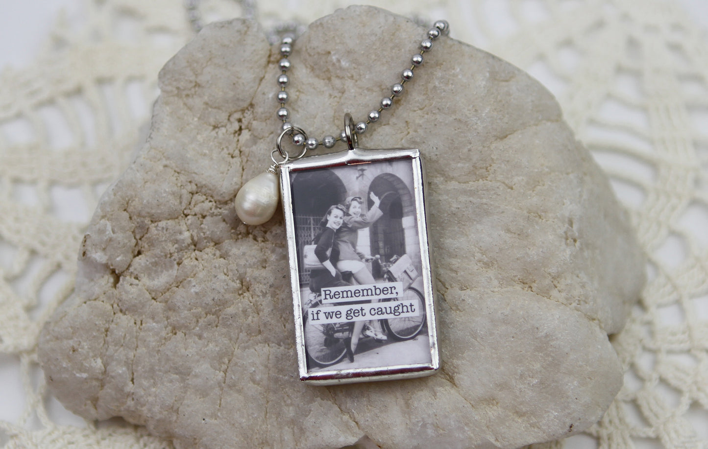 If We Get Caught Funny Friends Soldered Art Jewelry Charm or Necklace