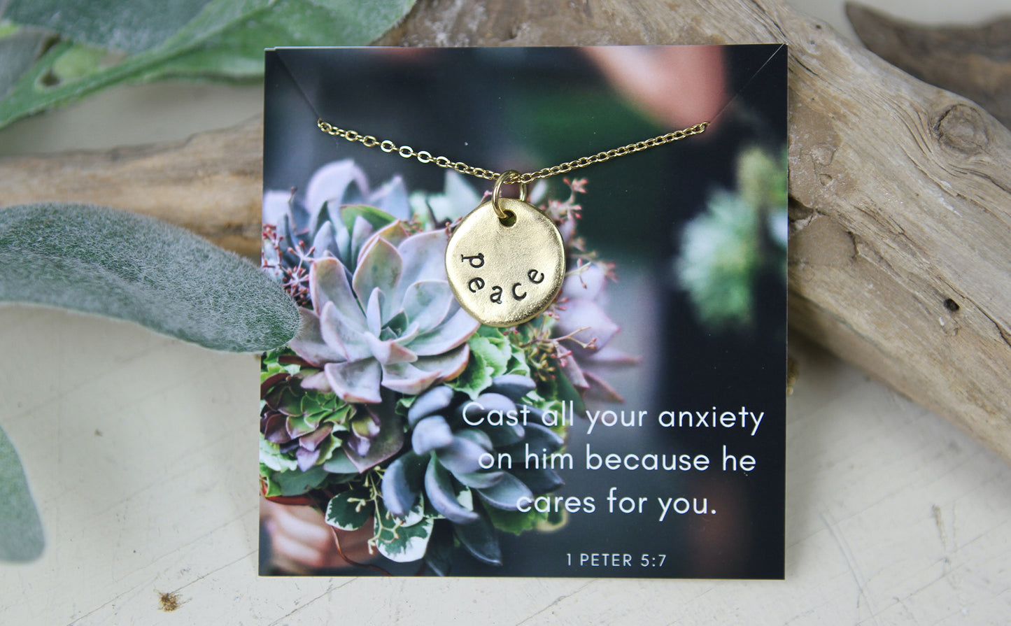 Peace Hand Stamped Scripture Necklace