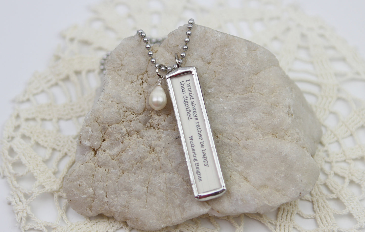 Wuthering Heights I'd Rather Be Happy Book Quote Soldered Art Jewelry Charm or Necklace