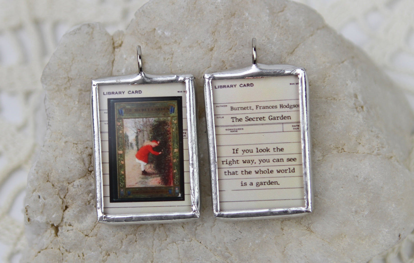 The Secret Garden Book Cover Quote Soldered Art Jewelry Charm or Necklace