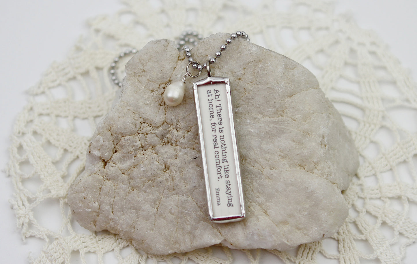 Jane Austen Staying At Home Book Quote Soldered Art Jewelry Charm or Necklace