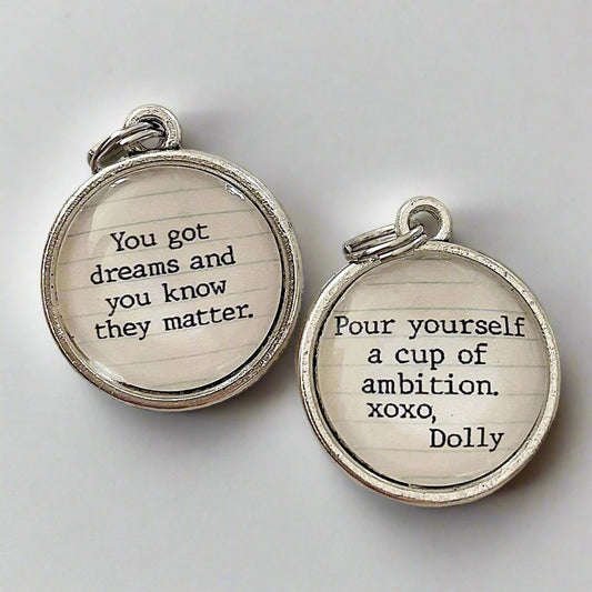 two sided jewelry charm with 9 to 5 lyrics